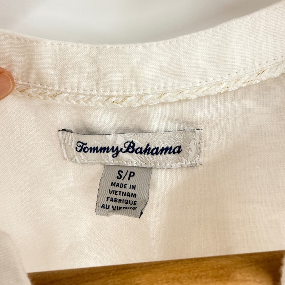 Tommy Bahama Sleeveless Linen Top White Small Embroidered Coastal Beachy Natural - Picture 3 of 6